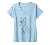 Donna Chihuahua Sketch Art Amici Pelosi Amanti degli Animali Domestici Maglietta con Collo a V