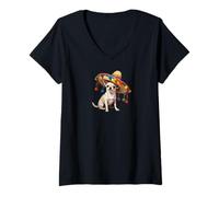 Donna Chihuahua sombrero blanco Happy Cinco De Mayo cucciolo amor Maglietta con Collo a V