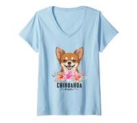 Donna Chihuahua with Flowers Dog Mom Cute Pet Owner Lover Maglietta con Collo a V
