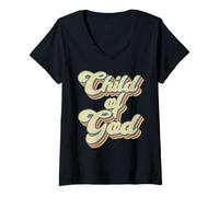 Donna Child of God Retro Religious Christian Design Maglietta con Collo a V