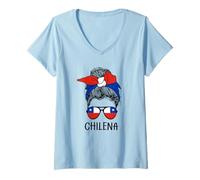 Donna Chilean Chilena Girl Chilean Heritage Chile Flag Maglietta con Collo a V