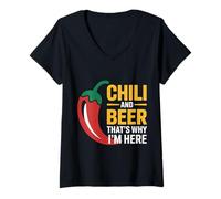 Donna Chili And Beer That's Why I'm Here Spicy Food Drink |- Maglietta con Collo a V