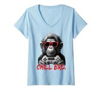 Donna Chill Bro - Fantastica Scimmia con Occhiali da Sole Maglietta con Collo a V