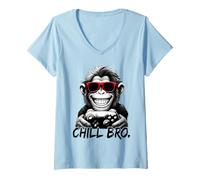 Donna Chill Bro - N Cool Monkey with Sunglasses Gaming Funny Gamer Maglietta con Collo a V