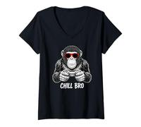 Donna Chill Bro - Scimmia Gamer - Scimmia con Occhiali da Sole Maglietta con Collo a V