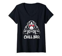 Donna Chill Bro - Scimmia Gamer - Scimmia con Occhiali da Sole Maglietta con Collo a V