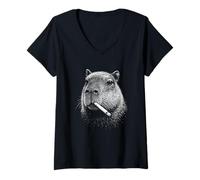 Donna Chill Capybara Unica Arte Grafica Divertente Maglietta con Collo a V