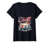 Donna Chill Fourth out Cavalier King Charles Spaniel 4th of July Maglietta con Collo a V