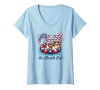 Donna Chill Fourth out Cavalier King Charles Spaniel 4th of July Maglietta con Collo a V