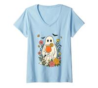 Donna Chill Ghost Con Bevande E Fiori Vibe Maglietta con Collo a V