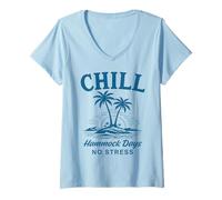 Donna Chill Hammock Days No Stress Vita da Spiaggia Tropicale Maglietta con Collo a V