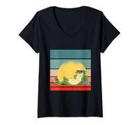 Donna Chill Iguana Cool Lizard Che Prende Il Sole Occhiali da Sole Maglietta con Collo a V