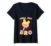 Donna Chill out Bro Kawaii Bunny Ice Pop Retro Griglia Maglietta con Collo a V