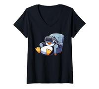Donna Chill Penguin VR Gamer Hanging out sul Divano Maglietta con Collo a V
