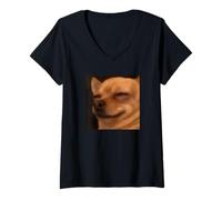 Donna Chill Sleepy Chihuahua Face Divertente Carino Sfocato Meme Maglietta con Collo a V
