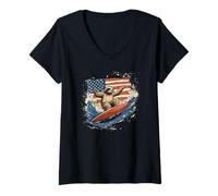 Donna Chill Surf Bradipo con bandiera USA per ragazzi e ragazze Maglietta con Collo a V