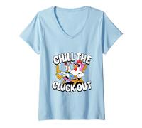 Donna Chill The Cluck out Summer Vacation Beach Funny Pun Pollo Maglietta con Collo a V