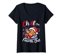 Donna Chill The Fourth out Capybara Funny July 4th Maglietta con Collo a V