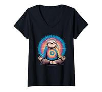 Donna Chill Zen - Felpa con cappuccio, motivo: bradipo tie-dye Maglietta con Collo a V