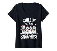 Donna Chillin with My Snowmies Funny Christmas Snowman Cute Maglietta con Collo a V