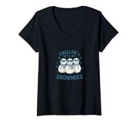 Donna Chillin with My Snowmies - Simpatico Design Natalizio Invernale Maglietta con Collo a V
