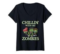 Donna Chillin with My Zombies Zombie Divertente Halloween Maglietta con Collo a V
