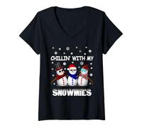 Donna Chilling with My Snowmies Funny Christmas Snowman Maglietta con Collo a V