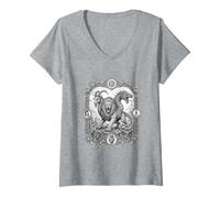 Donna Chimera Sacra Mitica Bestia Line Art Maglietta con Collo a V