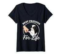 Donna Chin Lover Giapponese Design Bellissimo Chin Dog Giapponese Maglietta con Collo a V