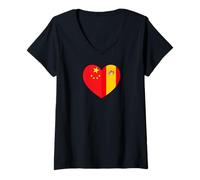 Donna China and Spain: United Friendship Pride Maglietta con Collo a V
