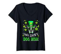 Donna Chinese Crested Dog One Lucky Dog Mom Dogs St Patrick's Day Maglietta con Collo a V