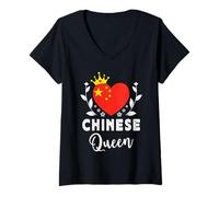 Donna Chinese Queen China Flag Proud Chinese Woman Maglietta con Collo a V