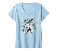 Donna Chinese Rabbit New Year, The Cottage Core Bunny Maglietta con Collo a V