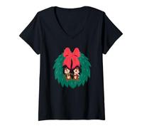 Donna Chip'n'Dale Natale Wreath Maglietta con Collo a V