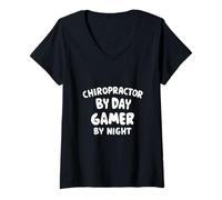 Donna Chiropratico di Day Gamer by Night Spinal Health Gaming Seat Maglietta con Collo a V