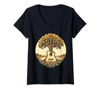 Donna Chitarra Acustica Tree of Life Lake & Forest Nature Chitarrista Maglietta con Collo a V
