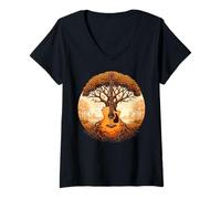 Donna Chitarra Acustica Tree of Life Lake & Forest Nature Chitarrista Maglietta con Collo a V