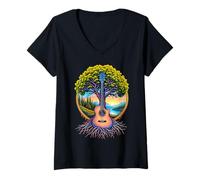 Donna Chitarra Acustica Tree of Life Lake & Forest Nature Chitarrista Maglietta con Collo a V