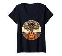 Donna Chitarra Acustica Tree of Life Lake & Forest Nature Chitarrista Maglietta con Collo a V