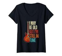 Donna Chitarra Divertente I May Be Old But I'm Still in Tune Maglietta con Collo a V
