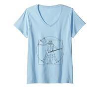 Donna Chitarra E Chitarrista Leonardo da Vinci Fan Heavy Metal Maglietta con Collo a V