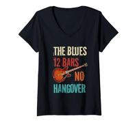 Donna Chitarra elettrica Blues Divertente 12 Barre Senza sbornia Maglietta con Collo a V