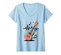 Donna Chitarra Elettrica Note Stelle Suoni Maglietta con Collo a V