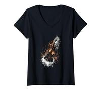 Donna Chitarra elettrica Smoke Swirl e fiamme rock passion band Maglietta con Collo a V