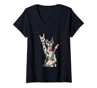 Donna Chitarra Great Dane Dog Solo Rockstar Rock Metal Graphic Sharp Maglietta con Collo a V