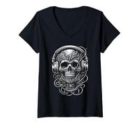 Donna Chitarra Love My Skull Maglietta con Collo a V