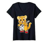 Donna Chitarra retrò Rock Music of Cute Mountain Cat Maglietta con Collo a V