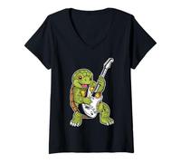 Donna Chitarra retrò Rock Music of Cute Turtle Maglietta con Collo a V