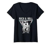 Donna Chitarra Rock & Roll Bear Fun Lovers Maglietta con Collo a V
