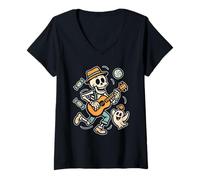 Donna Chitarra Scheletro Party Maglietta con Collo a V